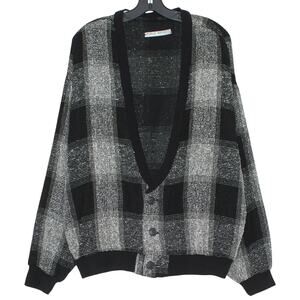 Vintage Public Notices Cardigan Sweater Grunge 90s Grandpa Academia Plaid 2XL